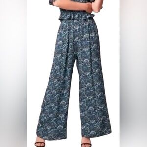 NWT Band Of The Free Women's Elise Teal Floral Boho Palazzo Pants - Size…